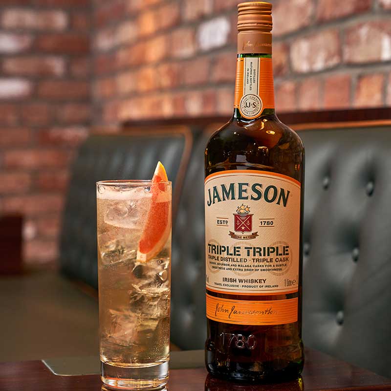 Grapefruit works great with the slightly dryer notes of Jameson Triple Triple, while the Tonic will give it a bit of effervescence.