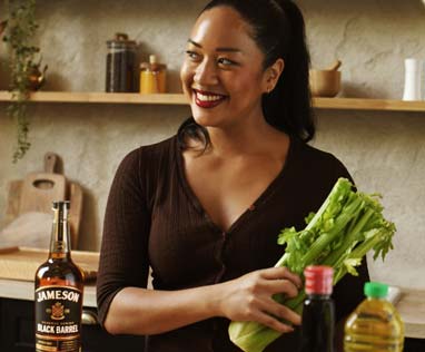 Picture of Rahel Stephanie, one of our family of craftspeople who cooks using Jameson Black Barrel